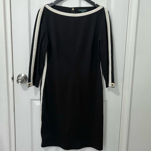 Ralph Lauren women’s  Black and Cream Long Sleeve Dress 16 - Picture 1 of 8